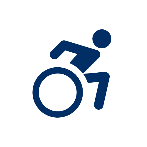 graphic design image in blue of the outline of a person in a wheelchair