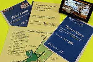 Image shows the Heritage Ability products, easy read guide, large print, visual guide and BSL tours