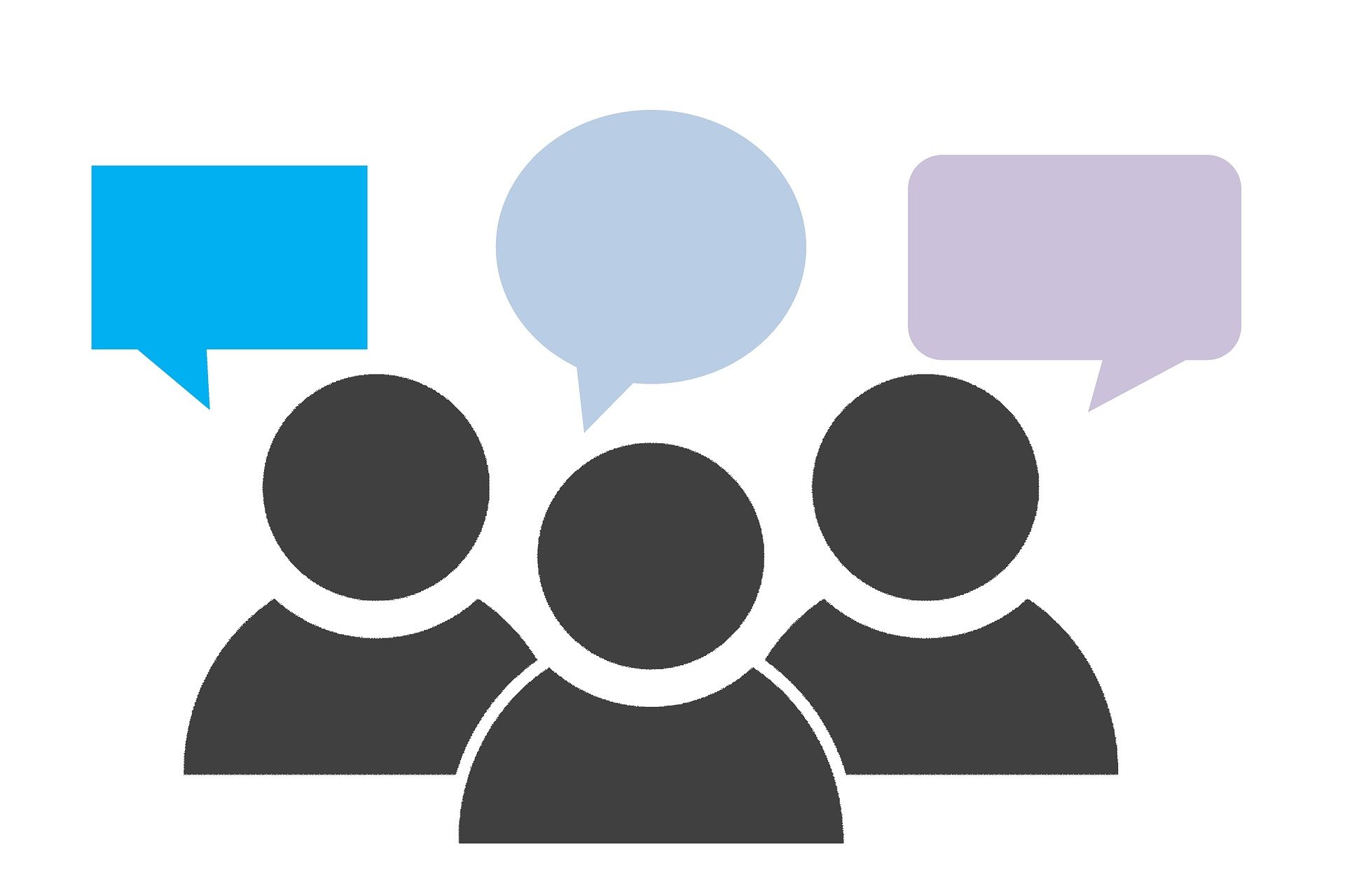 Graphic showing three people with speech bubbles