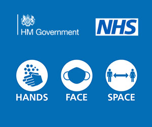 hands face space poster image of hands washing, face mask and 2m distance from people