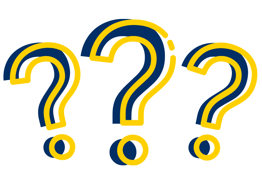 three question marks blue and yellow