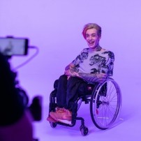 London Rapper Kray -Z Legz on the set of the making of the music video for his new rap in collaboration with Leonard cheshire on the the language of disability