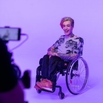 London Rapper Kray -Z Legz on the set of the making of the music video for his new rap in collaboration with Leonard cheshire on the the language of disability