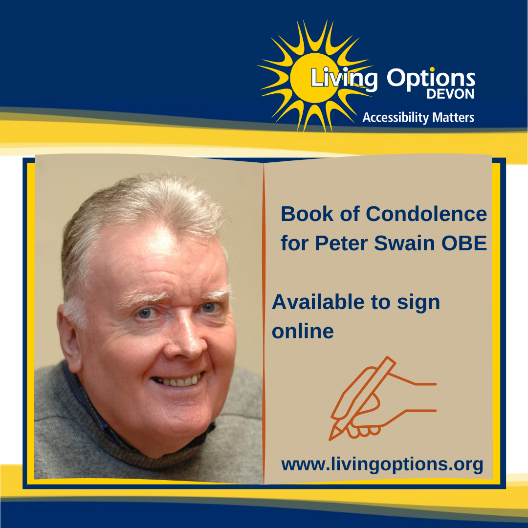 Image of Peter Swain OBE, text reads Book of Condolence for Peter Swain OBE available to sign online