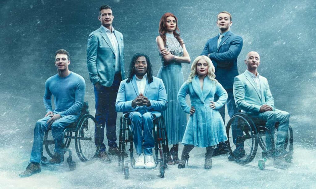 Channel 4 Paralympics Presenters Arthur Williams, Ed Jackson, Ade Adepitan, Lauren Steadman, Ellie Robinson, Billy Monger and Sean Rose. Photograph: Nick Eagle/Channel 4/PA