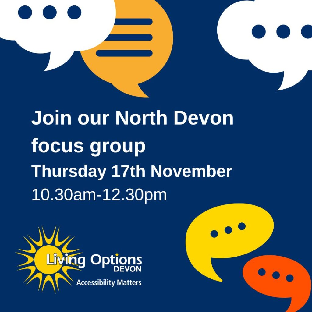 Speech and thought bubbles next to the text North Devon Focus Group, Thursday 17 November