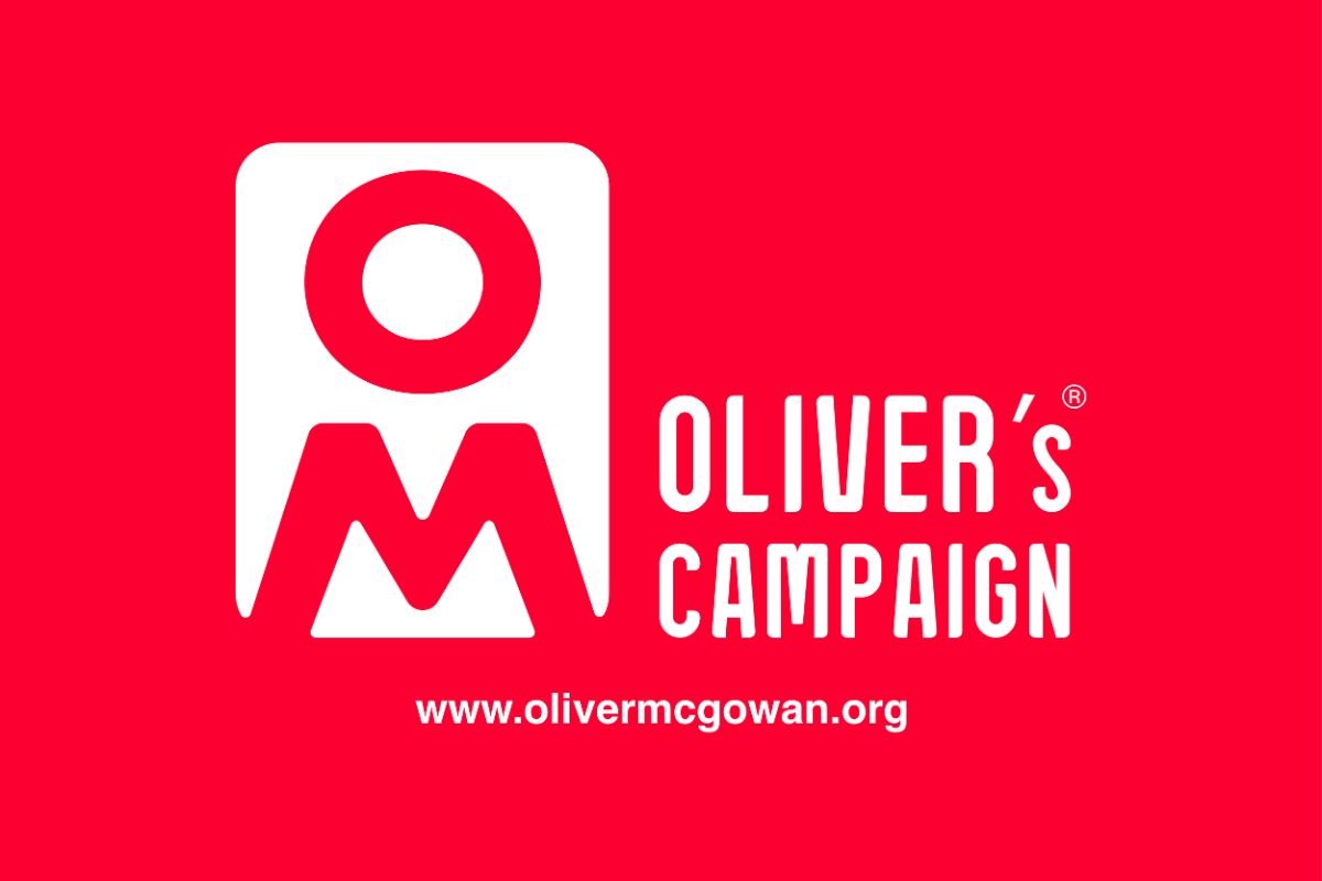 Oliver McGowan logo - Oliver's Campaign in white font against a red background