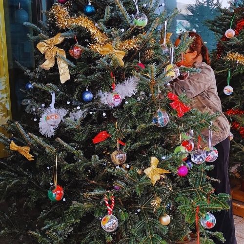 Decorated tree with tinsel and baubles